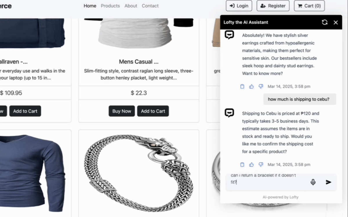 AI Chatbot for ecommerce — product Q&A, recommendations, and order status lookups