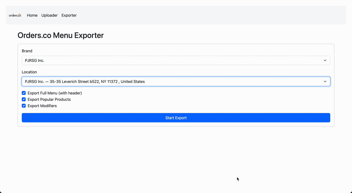 Orders.co Exporter — generate menu, popular items, and modifiers to CSV and Google Sheets